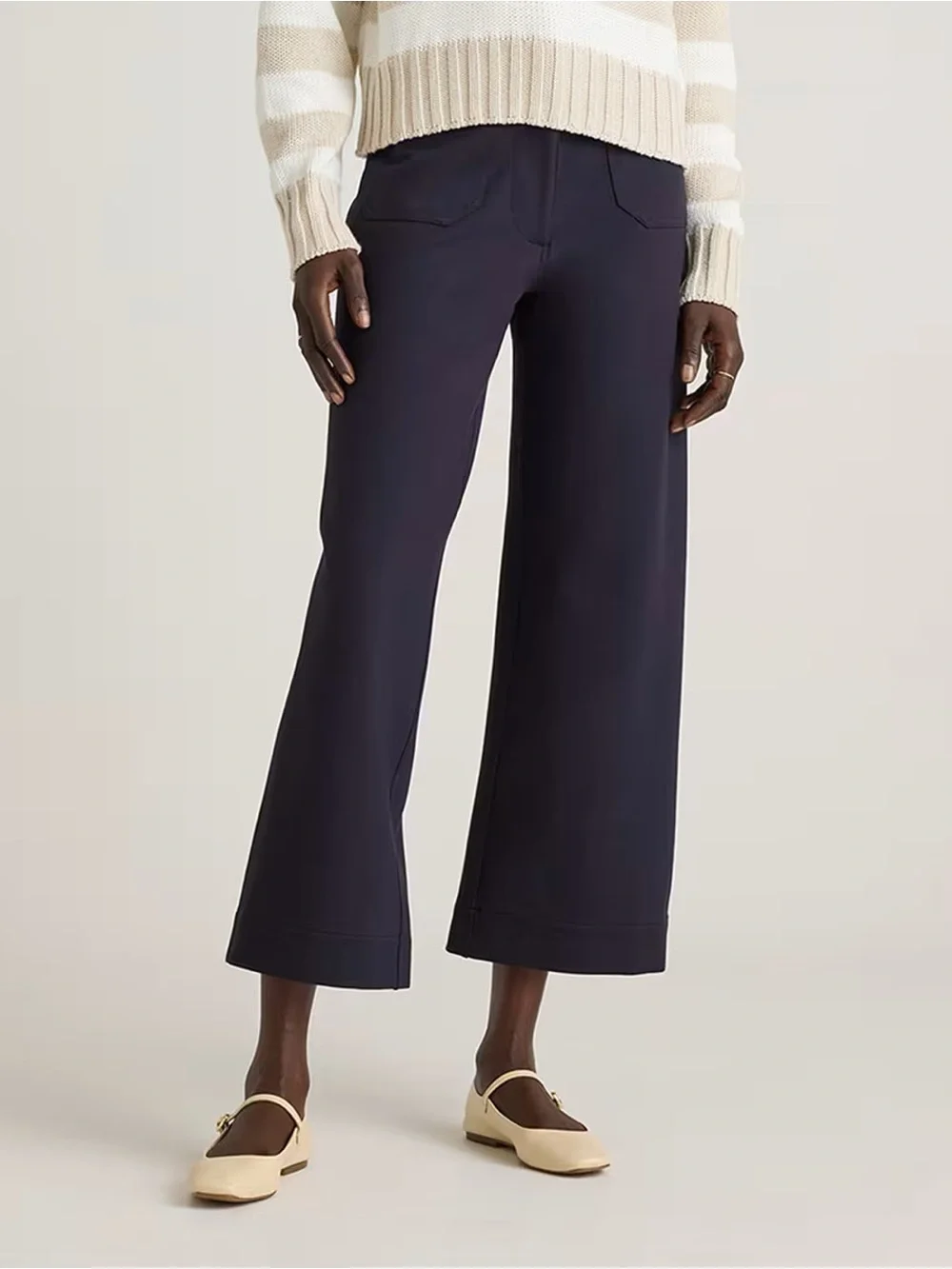 Quince Ponte Wide Leg Cropped Pants Navy Blue Size 16 EUC - Picture 1 of 14